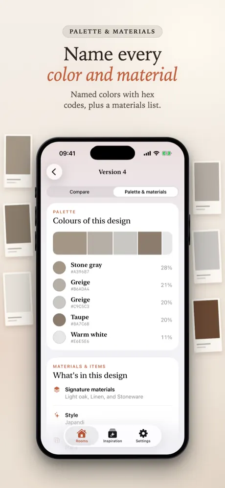 Palette and materials of a design