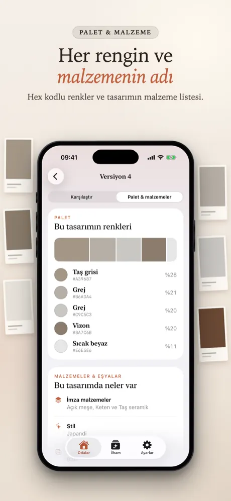 Bir tasarımın paleti ve malzemeleri